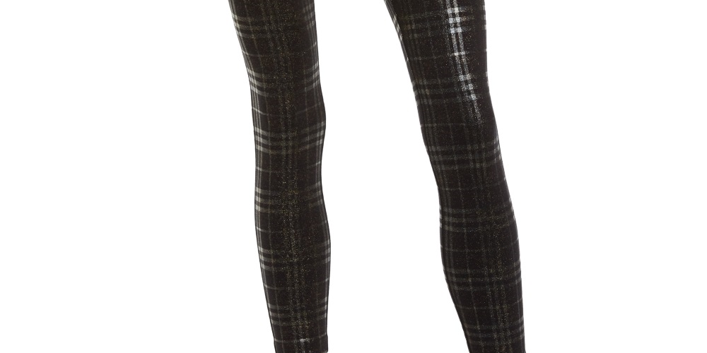 Leggings femininas xadrez brilhantes Maison Jules, pretas, tamanho XX-G