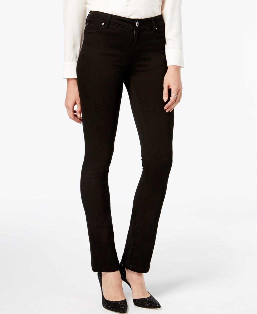 Calça jeans feminina Bootcut com cinco bolsos e ajuste curvo da INC International Concepts, preta, tamanho 8