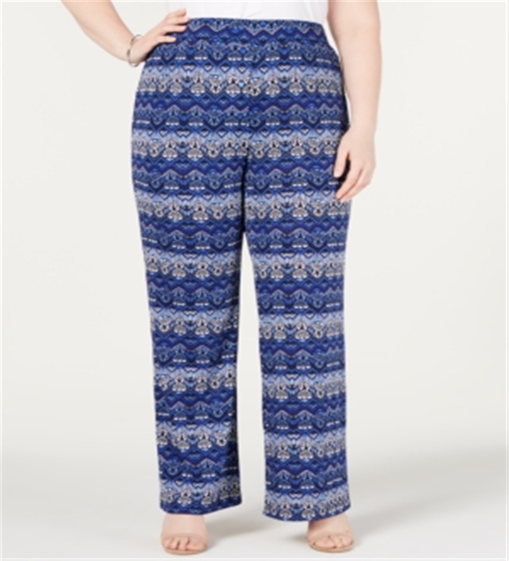 Calça feminina plus size estampada NY Collection, azul, tamanho XXXL