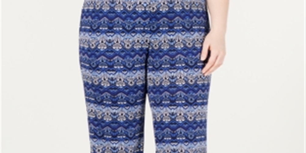 Calça feminina plus size estampada NY Collection, azul, tamanho XXXL