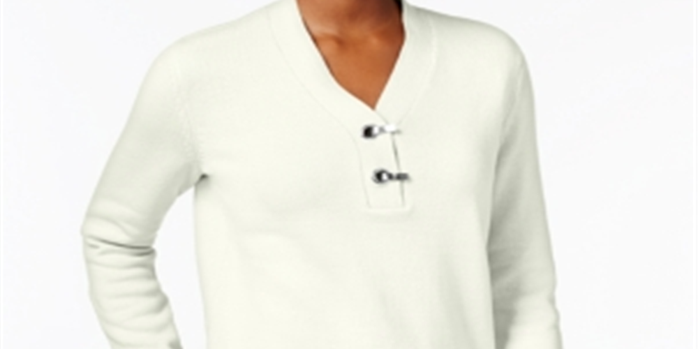 Karen Scott Suéter Henley Feminino de Algodão Branco Tamanho Pequeno GG