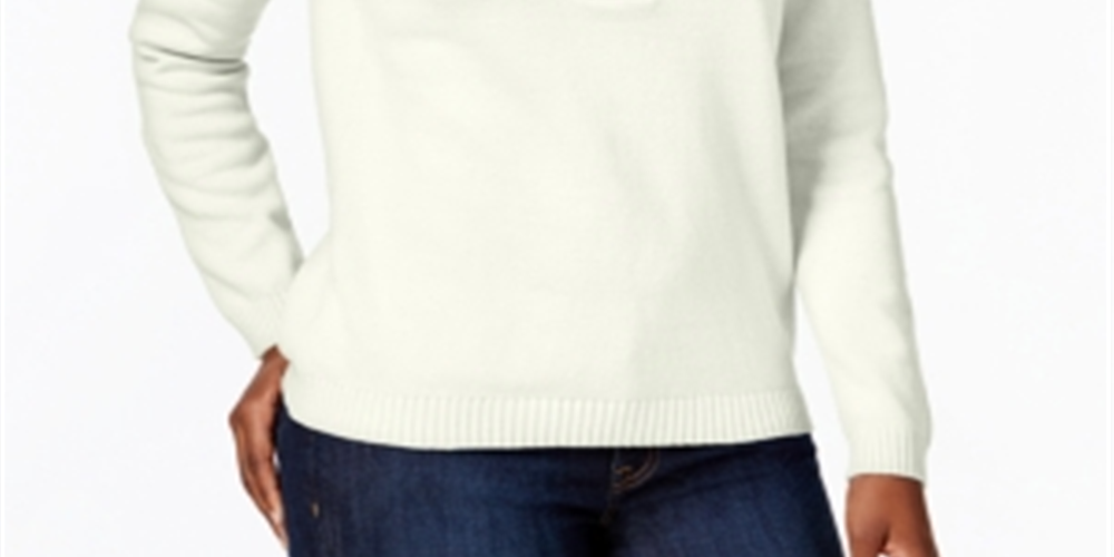 Karen Scott Suéter Henley Feminino de Algodão Branco Tamanho Pequeno GG