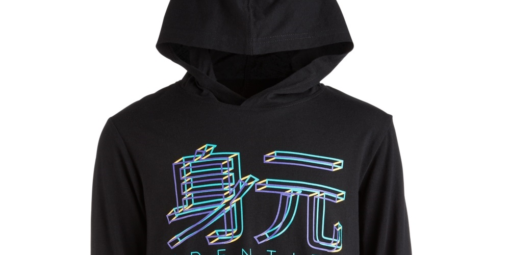 Camiseta com capuz estampa gráfica Ideology Big Boy's, preta, tamanho pequeno