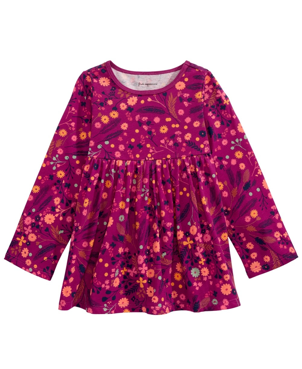 Túnica infantil de algodão com estampa floral First Impressions para meninas, tamanho 3T, roxa