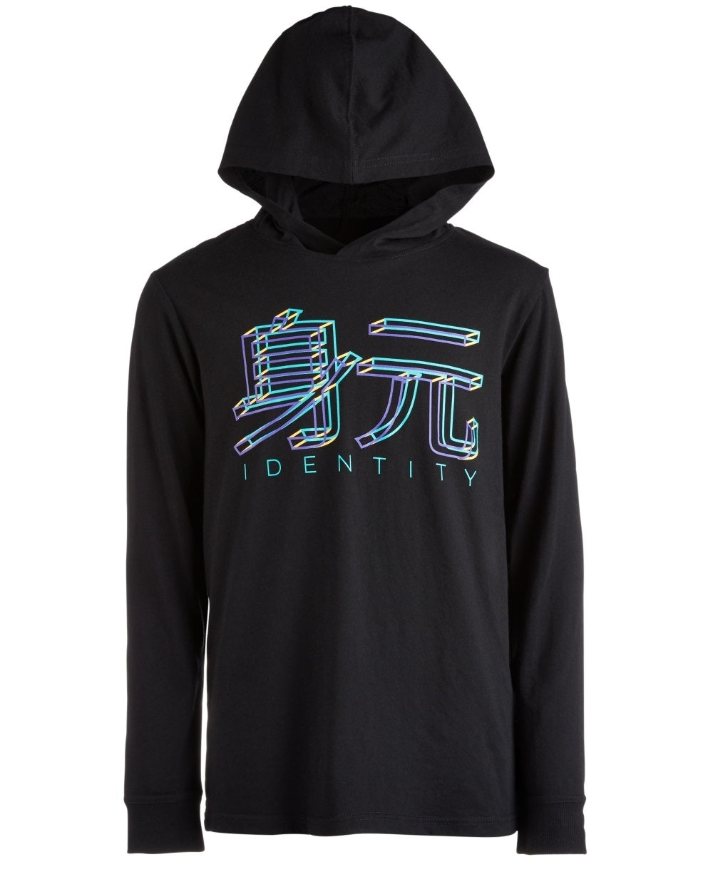 Camiseta com capuz e estampa gráfica Ideology Big Boy's, preta, tamanho médio