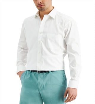 Club Room Men's Regular Fit Cotton Spread Collar Pinpoint Dress Shirt White Size 15/5