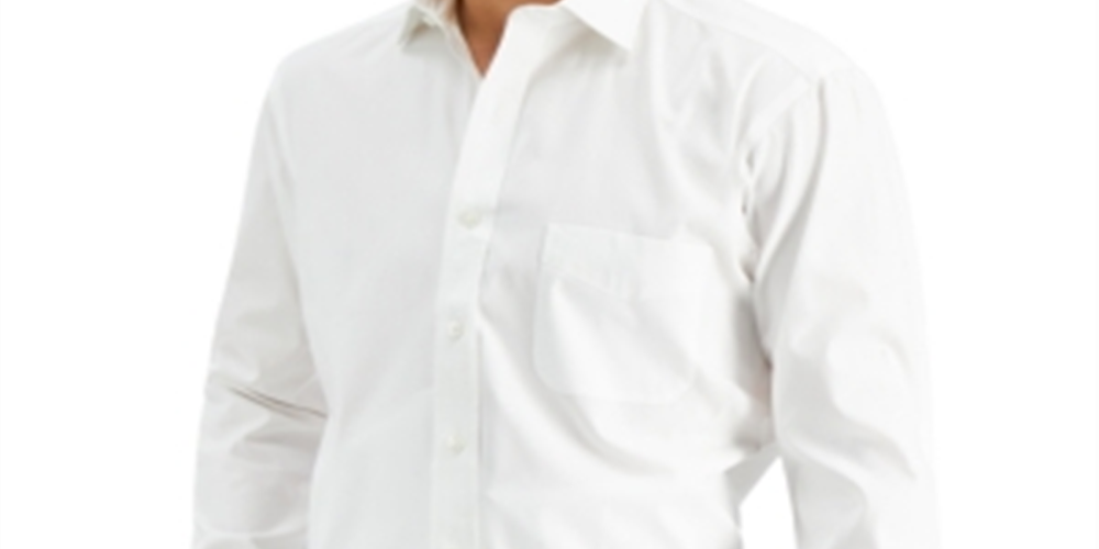 Camisa social masculina Club Room Regular Fit de algodão com gola aberta e ponto fechado, branca, tamanho 15/5