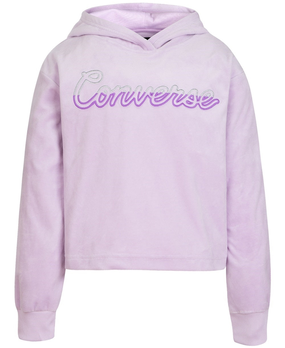 Moletom com capuz Converse Big Girl's Split-Logo Velour Fleece Roxo Tamanho Médio