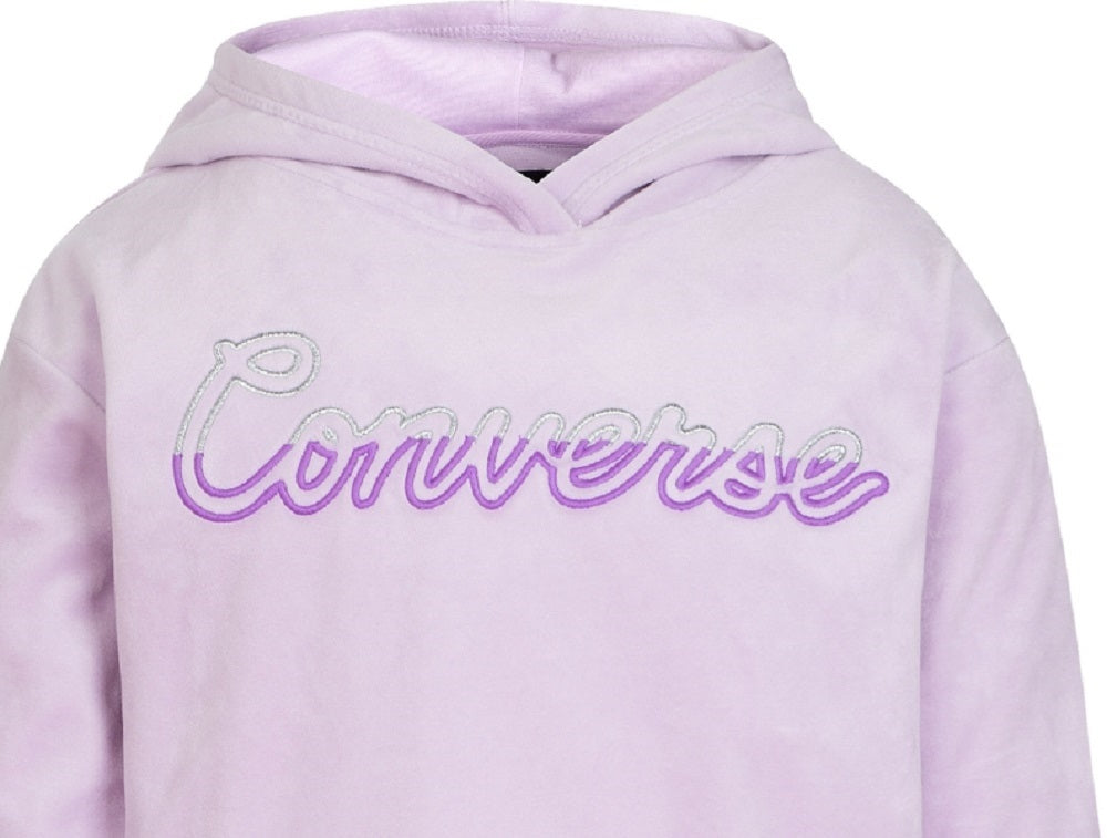 Moletom com capuz Converse Big Girl's Split-Logo Velour Fleece Roxo Tamanho Médio