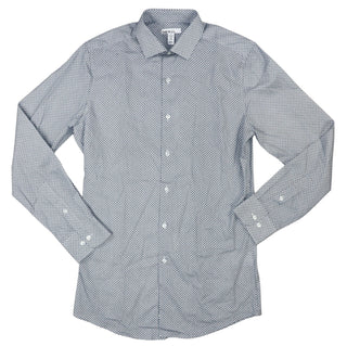 Camisa social masculina Bar III com estampa floral e corte slim, elástica, branca e azul-marinho, tamanho M