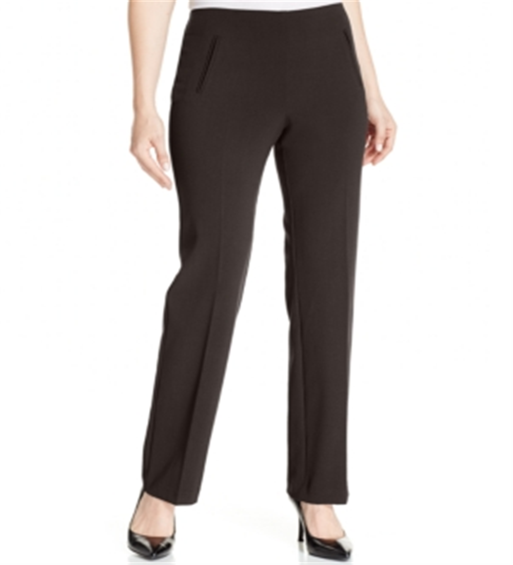 Calças de controle de barriga femininas de perna reta da Style &amp; Co, marrom, tamanho 10 Petite