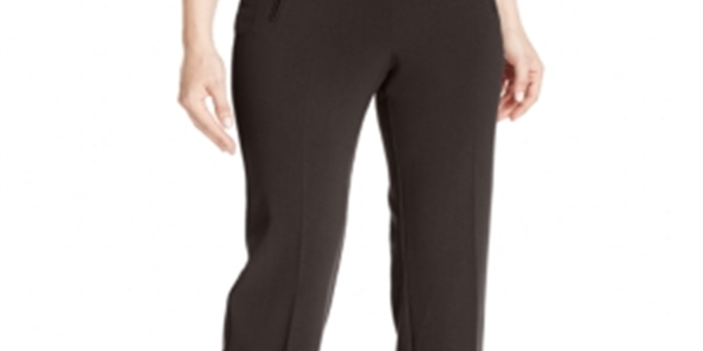 Calças de controle de barriga femininas de perna reta da Style &amp; Co, marrom, tamanho 10 Petite