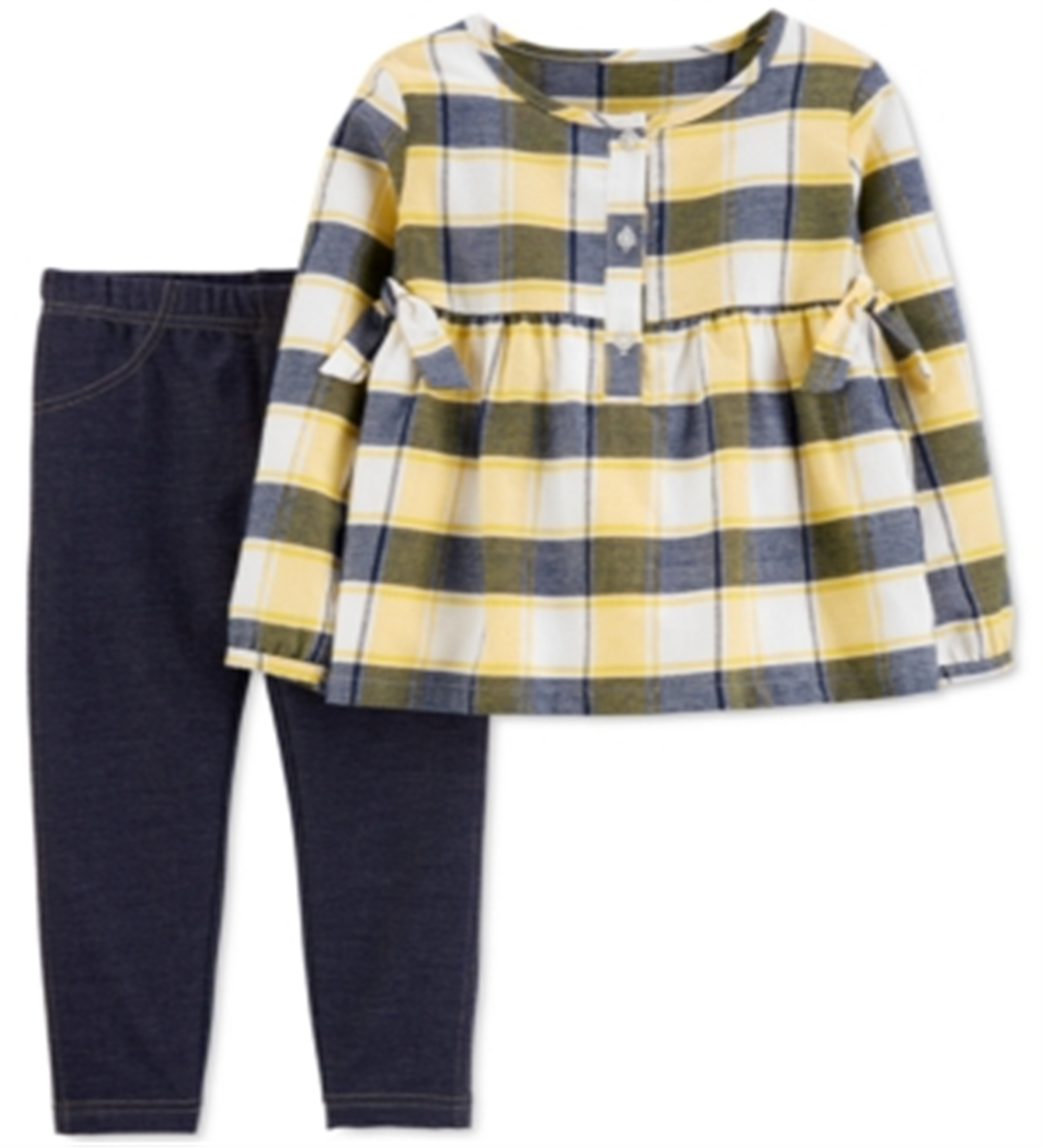 Conjunto Carter's Baby Girl de 2 peças, blusa xadrez de flanela e leggings, azul, tamanho 12 meses