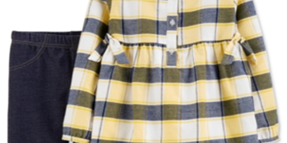 Conjunto Carter's Baby Girl de 2 peças, blusa xadrez de flanela e leggings, azul, tamanho 12 meses
