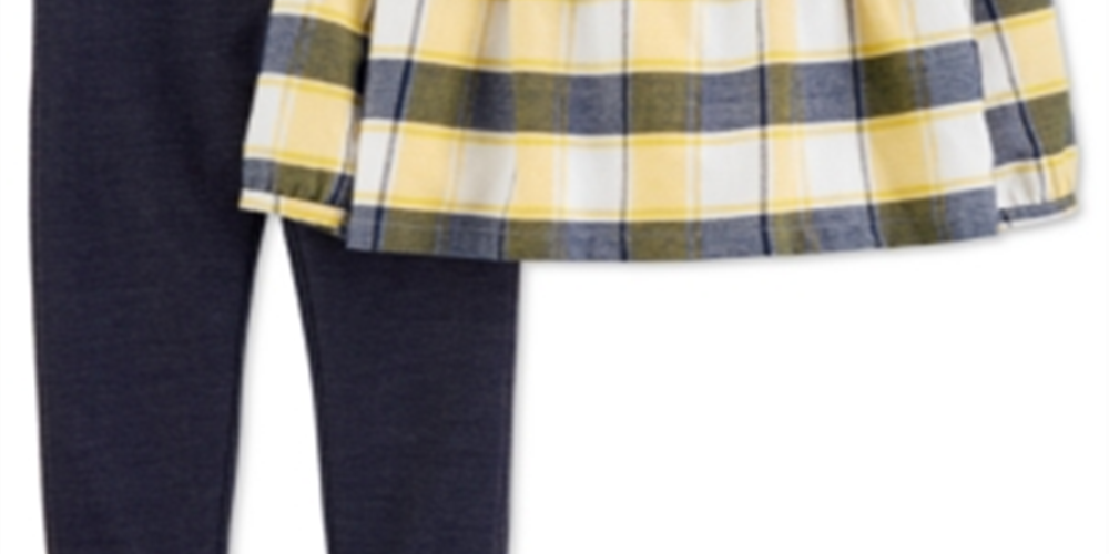 Conjunto Carter's Baby Girl de 2 peças, blusa xadrez de flanela e leggings, azul, tamanho 12 meses