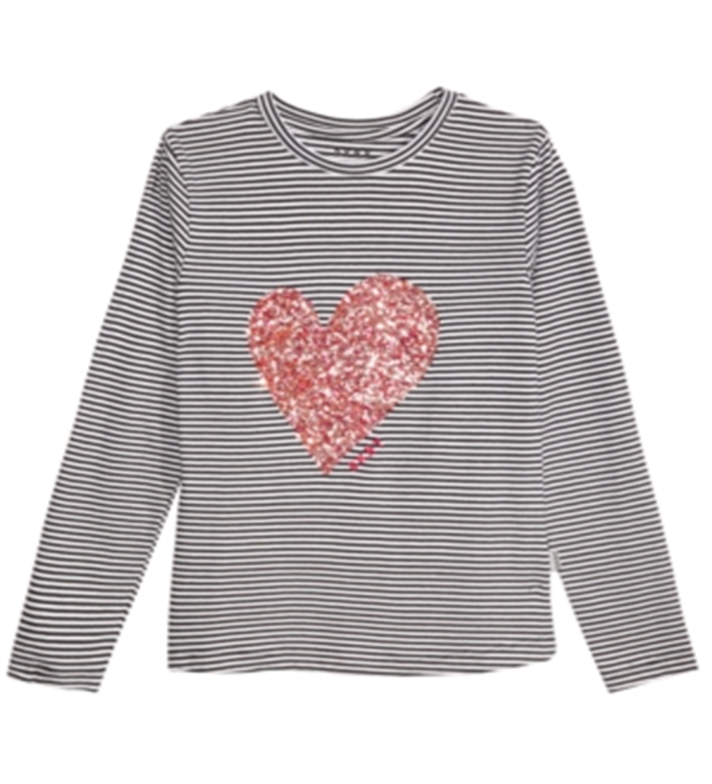 Camiseta DKNY Big Girl's Confetti Heart com cadarço, preta, tamanho 12