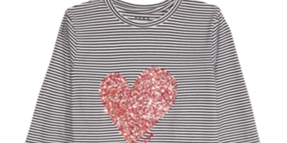 Camiseta DKNY Big Girl's Confetti Heart com cadarço, preta, tamanho 12