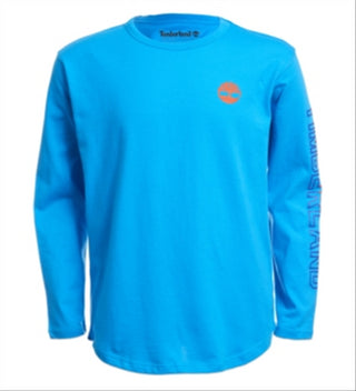 Camiseta Timberland para menino com logo Tree Accent, manga comprida, azul, tamanho M