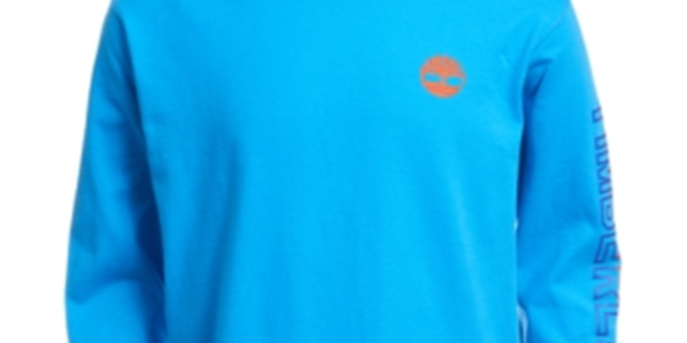 Camiseta Timberland para menino com logo Tree Accent, manga comprida, azul, tamanho M