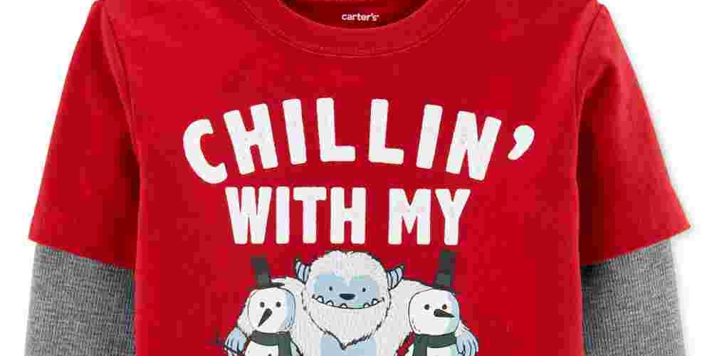 Camiseta de algodão Carter's Toddler Boy's Snowmies com estampa em camadas, tamanho 2T, vermelha