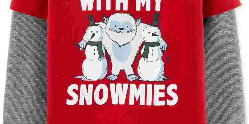 Camiseta de algodão Carter's Toddler Boy's Snowmies com estampa em camadas, tamanho 2T, vermelha
