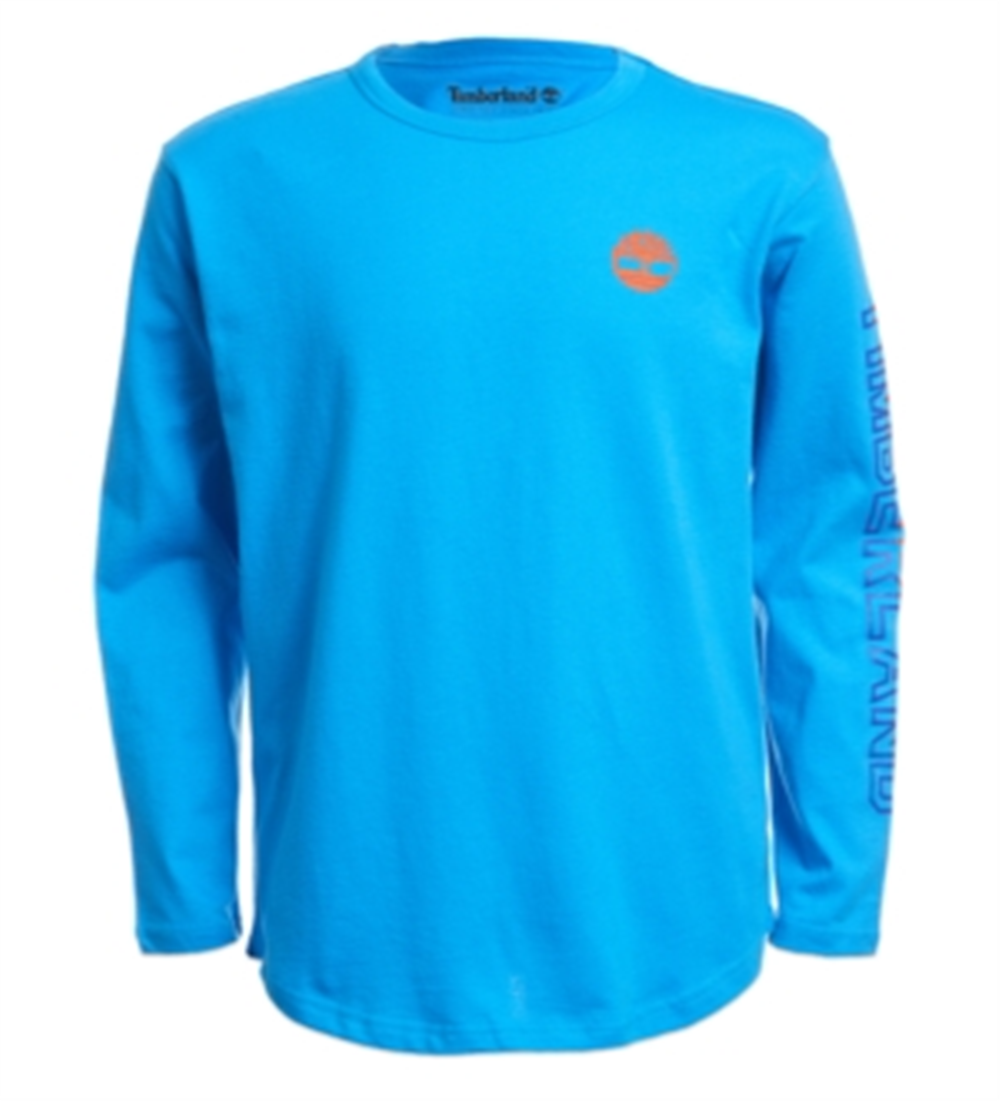 Camiseta Timberland para meninos com logo de árvore e aba de manga comprida, azul, tamanho GG