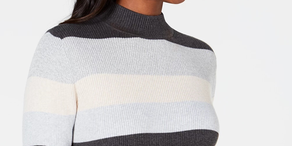 Karen Scott Suéter Feminino Canelado Color Block Manga Longa Gola Alta Cinza Tamanho XXG