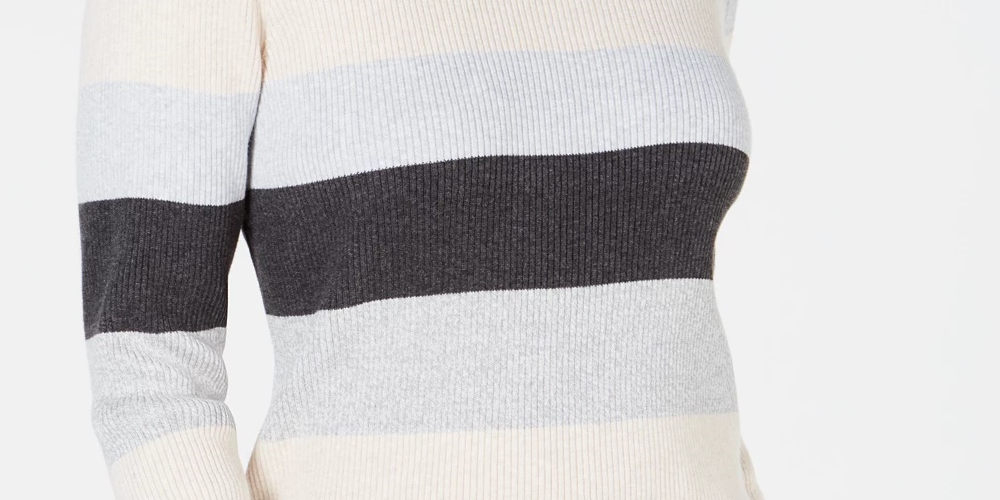 Karen Scott Suéter Feminino Canelado Color Block Manga Longa Gola Alta Cinza Tamanho XXG
