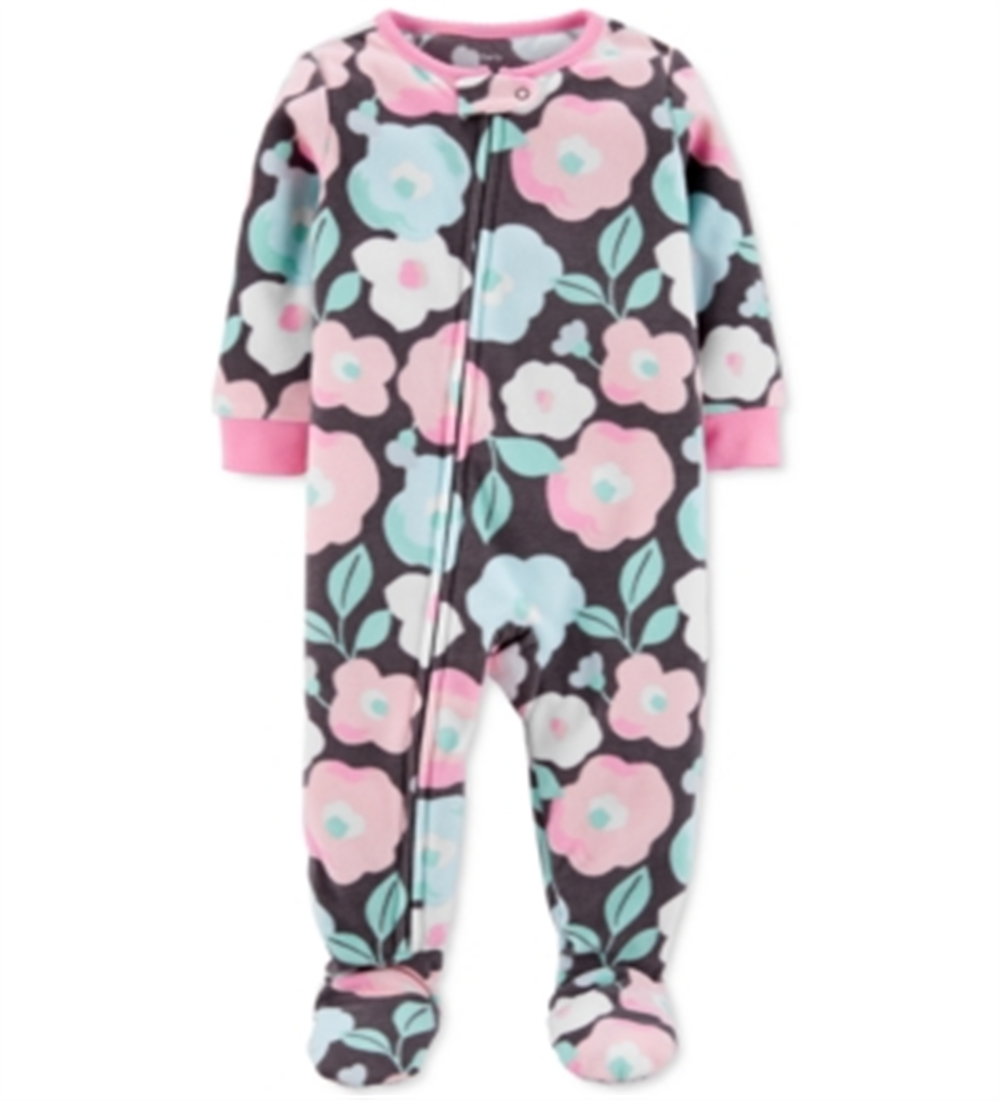 Pijama Carter's Baby Girl Floral Fleece com Pés Cinza Tamanho 18MOS