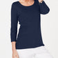 Karen Scott Blusa de algodão feminina com decote redondo, azul marinho, tamanho pequeno e pequeno