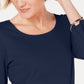 Karen Scott Blusa de algodão feminina com decote redondo, azul marinho, tamanho pequeno e pequeno