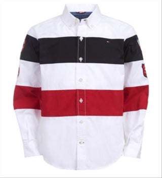 Camisa de popeline listrada com blocos de cores Tommy Hilfiger Big Boy's Philip, tamanho G, branca