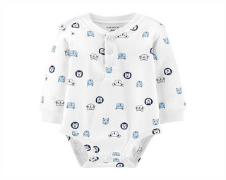 Carter's Baby Boy's Character Print Cotton Henley Bodysuit White Size 9MOS