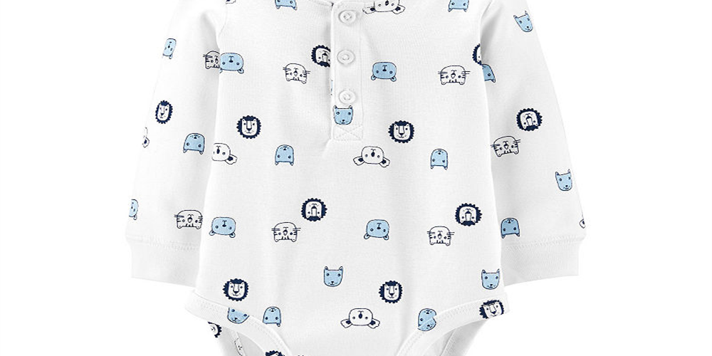 Body Henley de algodão com estampa de personagem Carter's Baby Boy, branco, tamanho 9MOS