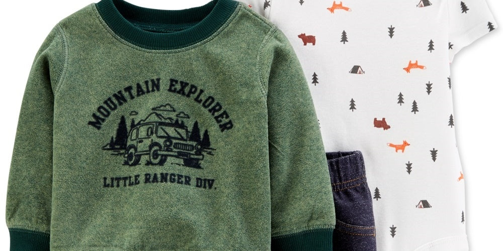 Conjunto de macacão e calça estampados para acampamento Carter's Baby Boy, 3 peças, Mountain Explorer, tamanho 18 meses