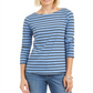 Top feminino estampado Charter Club com manga 3/4, azul, tamanho pequeno P/M