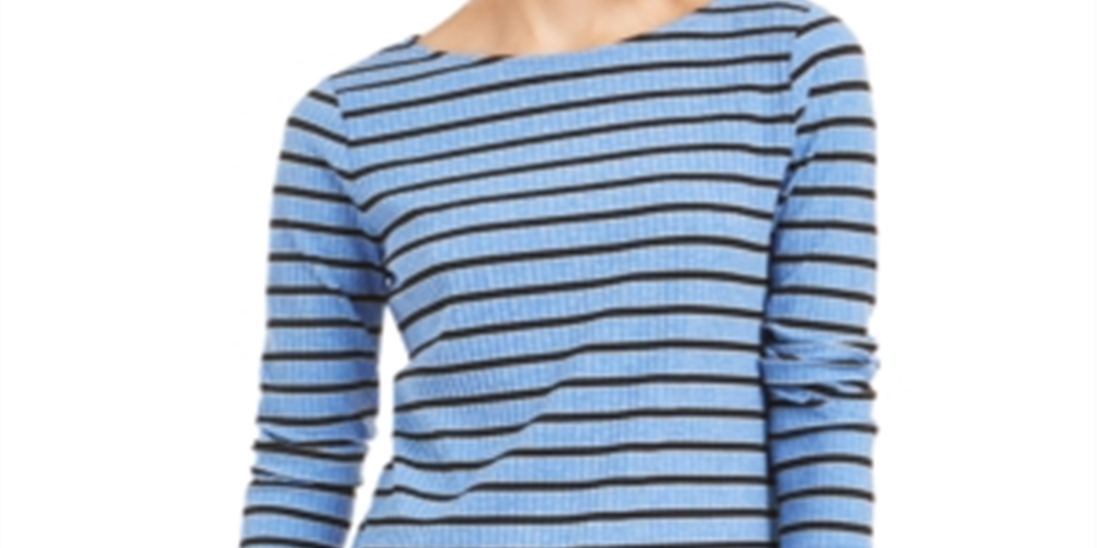 Top feminino estampado Charter Club com manga 3/4, azul, tamanho pequeno P/M