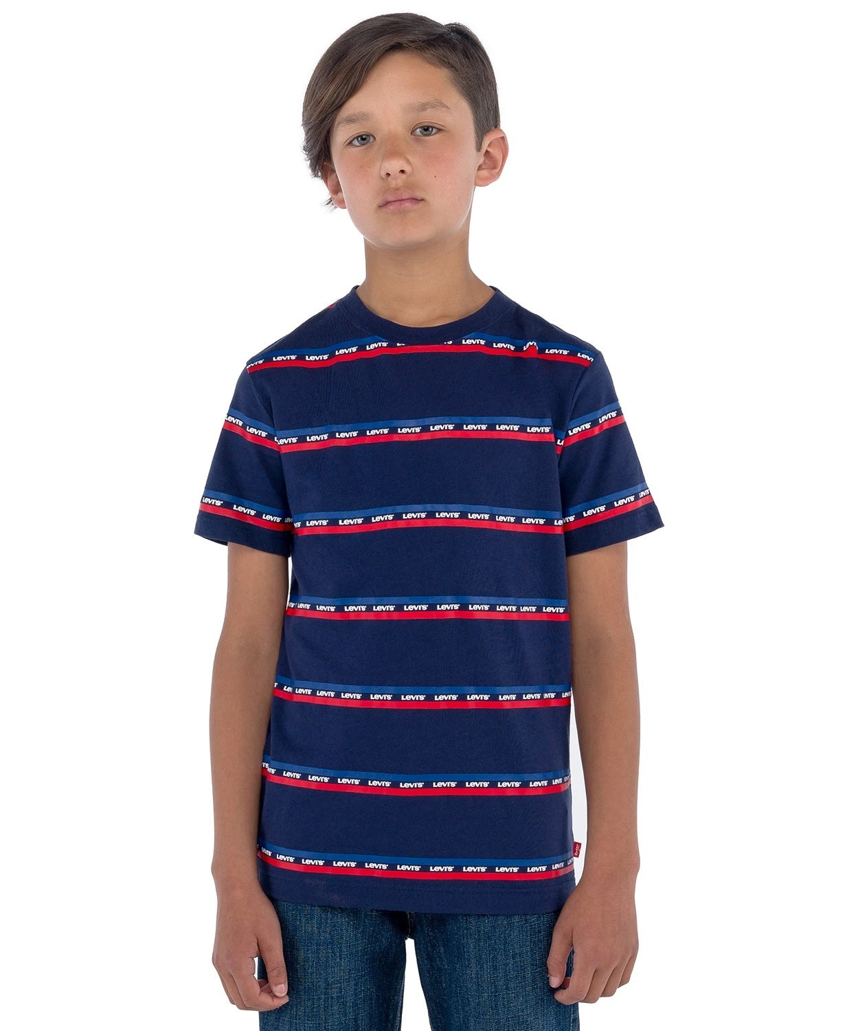 Camiseta Levi's Big Boy's Logo Listrada Azul Tamanho Médio