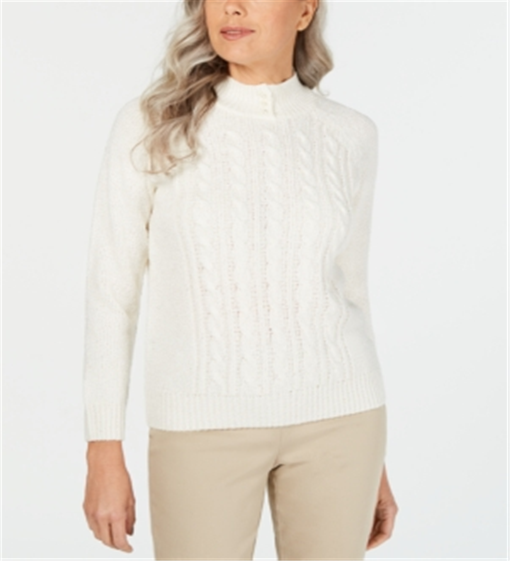 Suéter de tricô feminino Karen Scott, branco, tamanho pequeno GG