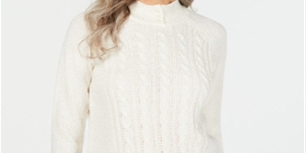 Suéter de tricô feminino Karen Scott, branco, tamanho pequeno GG