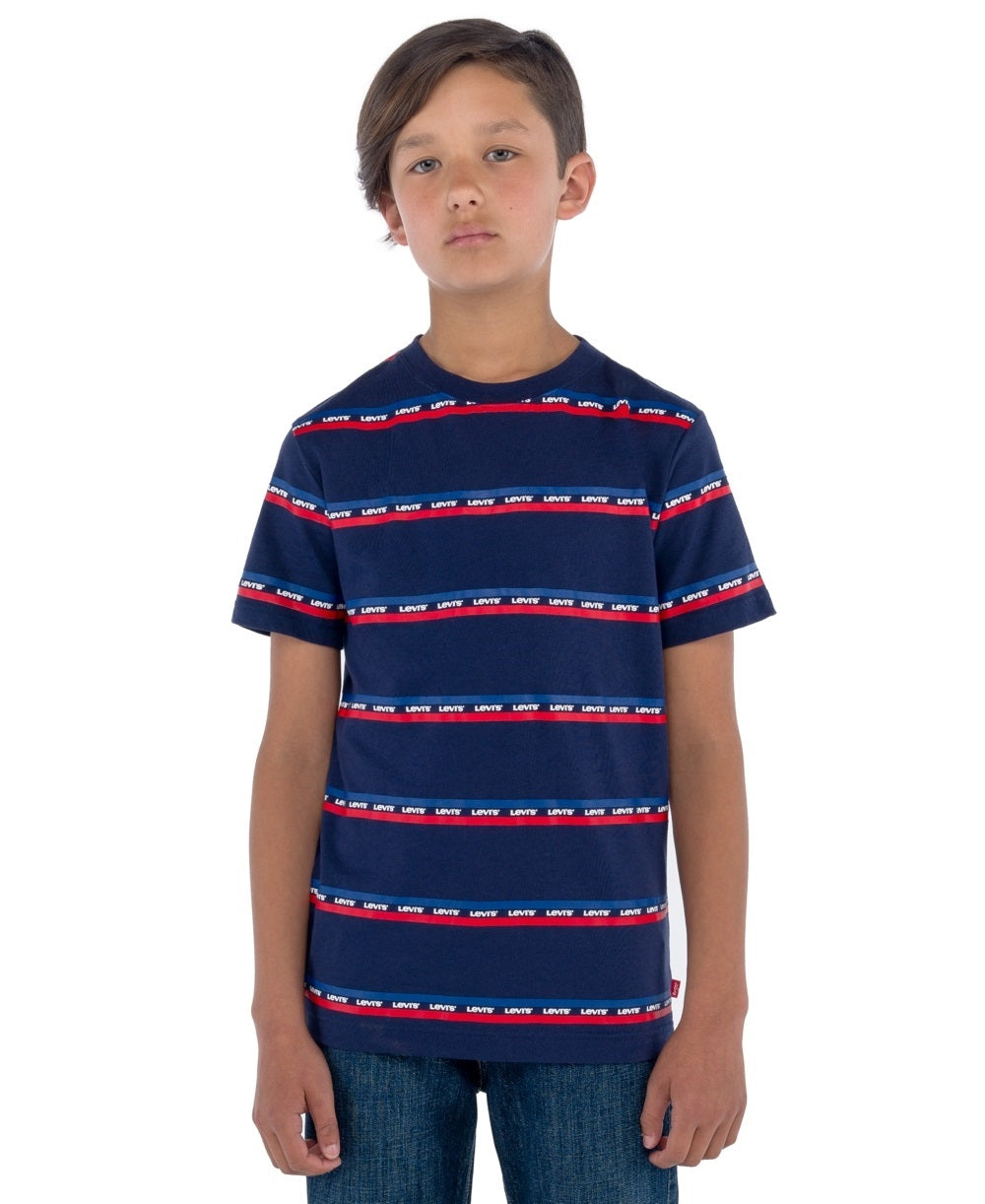 Camiseta Levi's Little Boy's com listras e logotipo, azul, tamanho 6