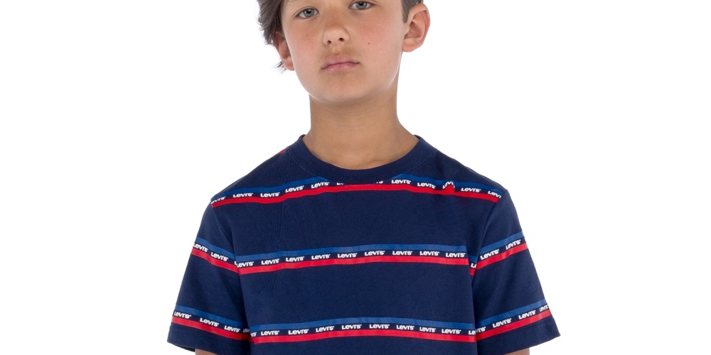 Camiseta Levi's Little Boy's com listras e logotipo, azul, tamanho 6