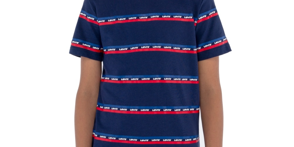 Camiseta Levi's Little Boy's com listras e logotipo, azul, tamanho 6