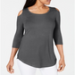 JM Collection Blusa feminina com ombros descobertos, tamanho carvão - Petite G
