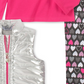 Conjunto infantil Headquarters para meninas, 3 peças, colete metálico, top, leggings estampados, rosa, tamanho 2T