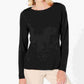 Camiseta feminina Karen Scott lisa, manga comprida, gola redonda, preta, tamanho pequeno, extragrande