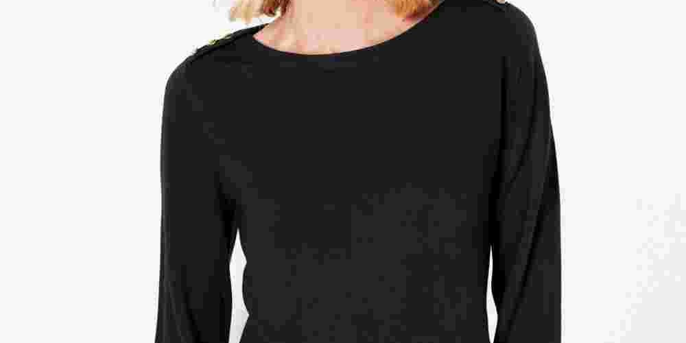 Camiseta feminina Karen Scott lisa, manga comprida, gola redonda, preta, tamanho pequeno, extragrande