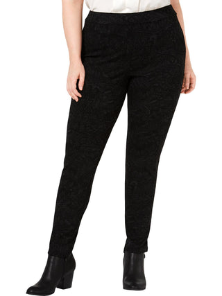 Leggings femininas estampadas plus size de cintura média da Style &amp; Co, pretas, tamanho 14W