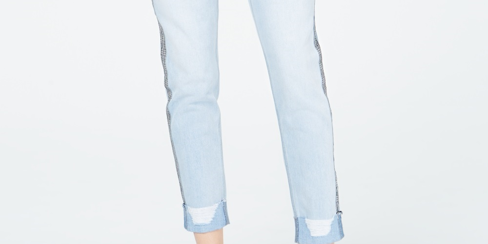 Calça jeans skinny contrastante com padrão espinha de peixe rasgada Rewash Junior, tamanho 11, azul