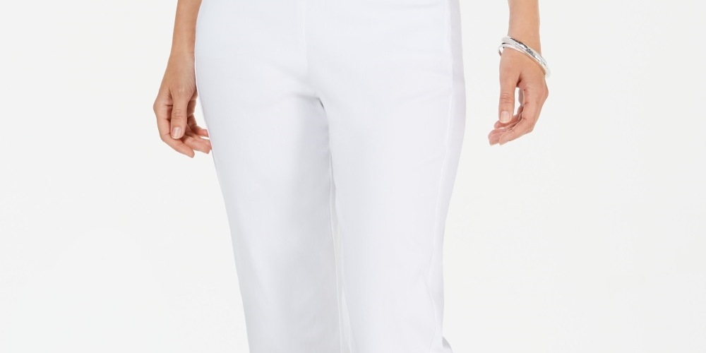Calça feminina cropped com zíper e acabamento em zíper, tamanho pequeno e grande, branca